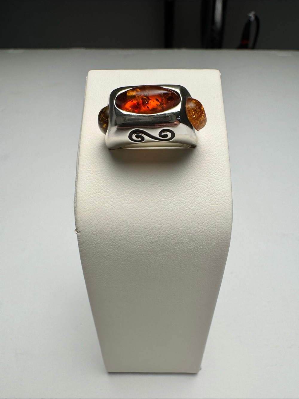 Large vintage Amber Statement Ring artisan design.